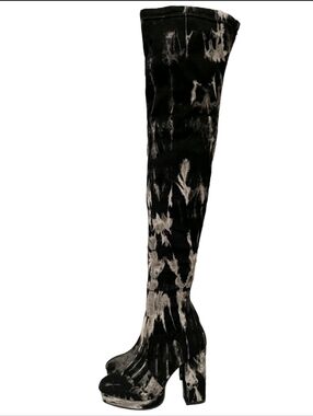 Current Mood Dolls Kill Tie Dye Marble Thigh High Boots - Size 7